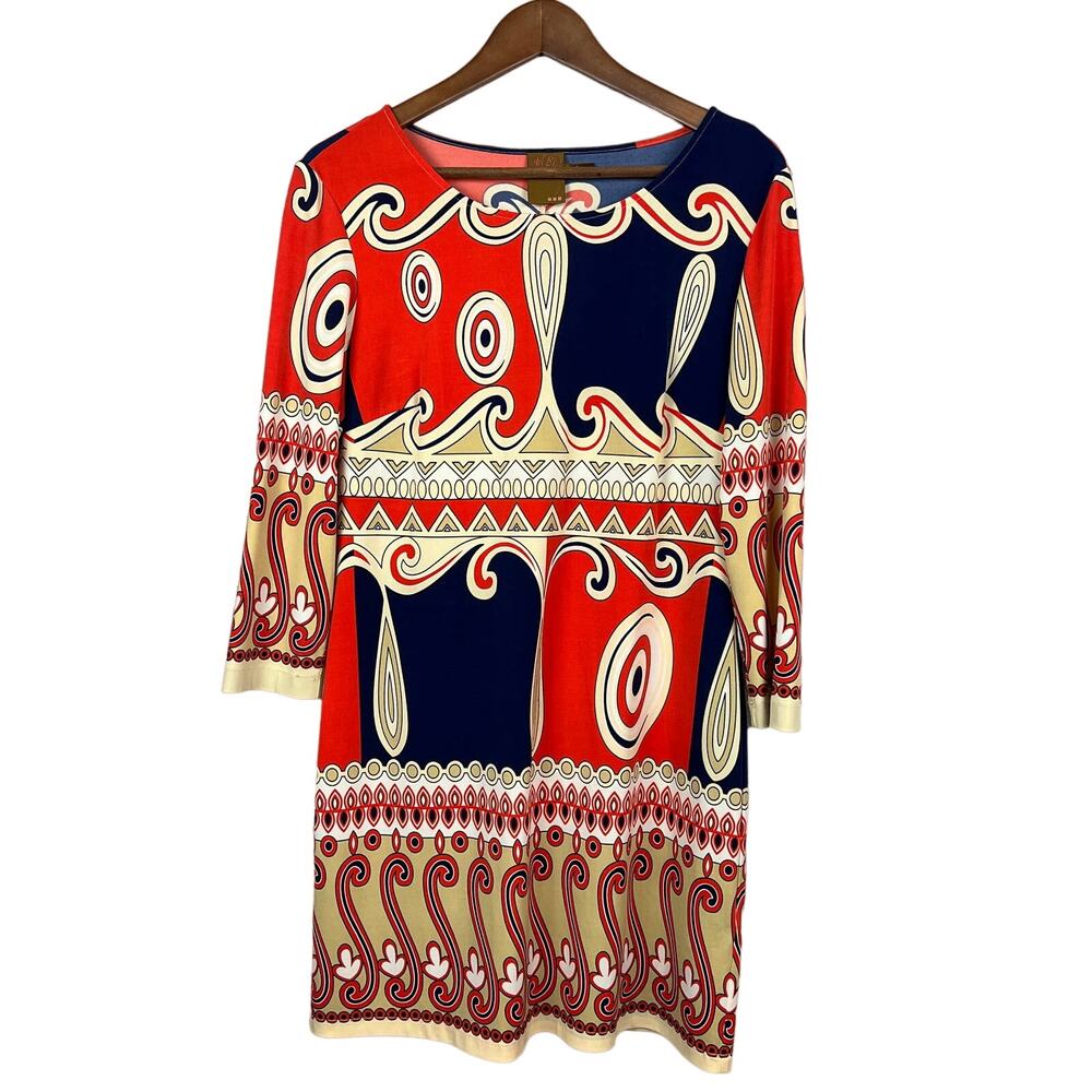 Ali Ro Mod Print Tunic Dress Shift 3/4 Sleeve - 8